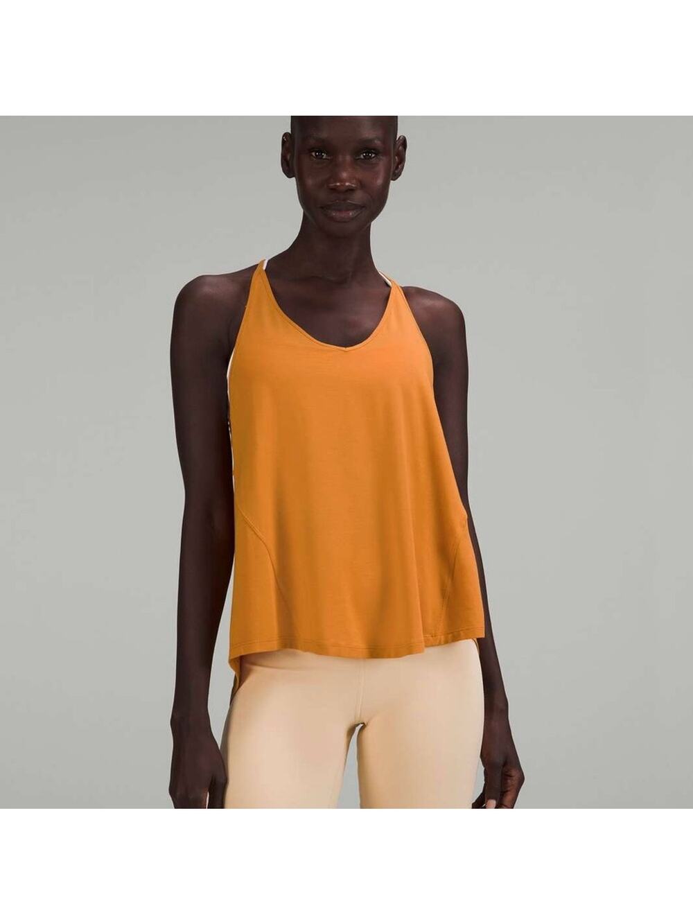 Lululemon Modal-Silk Yoga Tank Top in Autumn Orange athletic yoga Flowy tie back